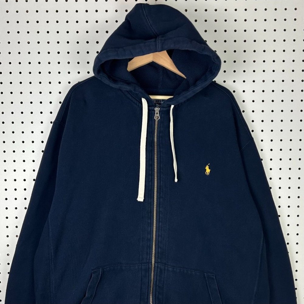 Polo Ralph Lauren Full Zip Hoodie Sweatshirt Jacket Logo Pony Blue Waffle 2XLT